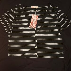 ROMWE Black and White Striped Button-Down Shirt